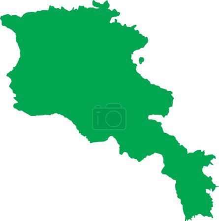 Carte détaillée au pochoir plat vert CMJN du pays européen d'ARMENIE sur fond transparent