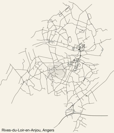 Ilustración de Mapa detallado de carreteras urbanas de navegación dibujado a mano de RIVES-DU-LOIR-EN-ANJOU COMMUNE de la ciudad francesa de ANGERS, Francia con líneas vivas de carreteras y etiqueta con su nombre sobre un fondo sólido - Imagen libre de derechos
