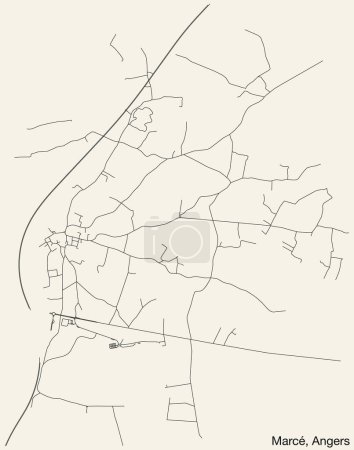 Illustration for Detailed hand-drawn navigational urban street roads map of the MARC COMMUNE of the French city of ANGERS, France with vivid road lines and name tag on solid background - Royalty Free Image