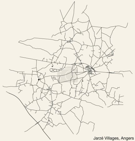 Ilustración de Mapa detallado de las carreteras urbanas de navegación dibujadas a mano de JARZ-VILLAGES COMMUNE de la ciudad francesa de ANGERS, Francia con líneas vivas de carreteras y etiqueta con su nombre sobre un fondo sólido - Imagen libre de derechos
