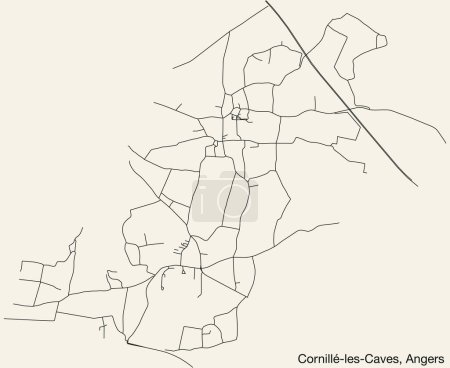 Ilustración de Mapa detallado de las carreteras urbanas de navegación dibujado a mano de CORNILL-LES-CAVES COMMUNE de la ciudad francesa de ANGERS, Francia con líneas vivas de carreteras y etiqueta con su nombre sobre un fondo sólido - Imagen libre de derechos