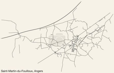 Illustration for Detailed hand-drawn navigational urban street roads map of the SAINT-MARTIN-DU-FOUILLOUX COMMUNE of the French city of ANGERS, France with vivid road lines and name tag on solid background - Royalty Free Image