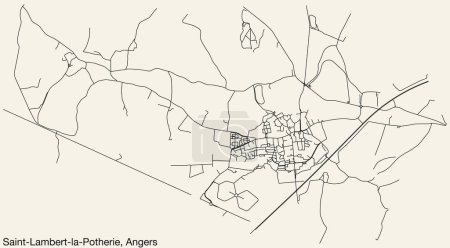 Illustration for Detailed hand-drawn navigational urban street roads map of the SAINT-LAMBERT-LA-POTHERIE COMMUNE of the French city of ANGERS, France with vivid road lines and name tag on solid background - Royalty Free Image