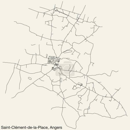 Illustration for Detailed hand-drawn navigational urban street roads map of the SAINT-CLMENT-DE-LA-PLACE COMMUNE of the French city of ANGERS, France with vivid road lines and name tag on solid background - Royalty Free Image
