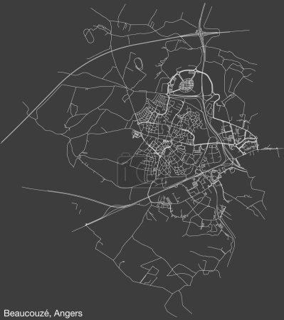 Ilustración de Mapa detallado de carreteras urbanas de navegación dibujadas a mano de BEAUCOUZ COMMUNE de la ciudad francesa de ANGERS, Francia con líneas vivas de carreteras y etiqueta con su nombre sobre un fondo sólido - Imagen libre de derechos