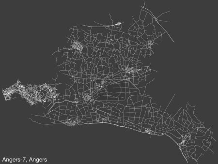 Ilustración de Mapa detallado de las carreteras urbanas de navegación dibujado a mano del ANGERS-7 CANTON de la ciudad francesa de ANGERS, Francia con líneas vivas de carreteras y etiqueta con su nombre sobre un fondo sólido - Imagen libre de derechos