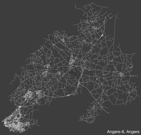 Ilustración de Mapa detallado de las carreteras urbanas de navegación dibujado a mano del ANGERS-6 CANTON de la ciudad francesa de ANGERS, Francia con líneas vivas de carreteras y etiqueta con su nombre sobre un fondo sólido - Imagen libre de derechos
