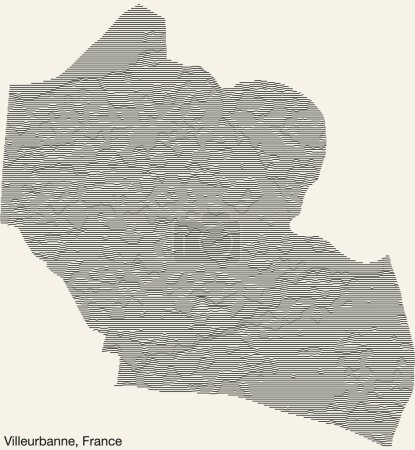 Téléchargez les illustrations : Carte topographique en relief de la ville de VILLEURBANNE, FRANCE avec lignes de contour solides et étiquette de nom sur fond vintage - en licence libre de droit