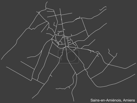 Illustration for Detailed hand-drawn navigational urban street roads map of the SAINS-EN-AMINOIS COMMUNE of the French city of AMIENS, France with vivid road lines and name tag on solid background - Royalty Free Image