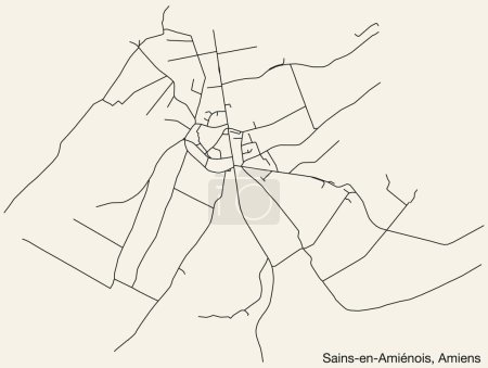 Illustration for Detailed hand-drawn navigational urban street roads map of the SAINS-EN-AMINOIS COMMUNE of the French city of AMIENS, France with vivid road lines and name tag on solid background - Royalty Free Image