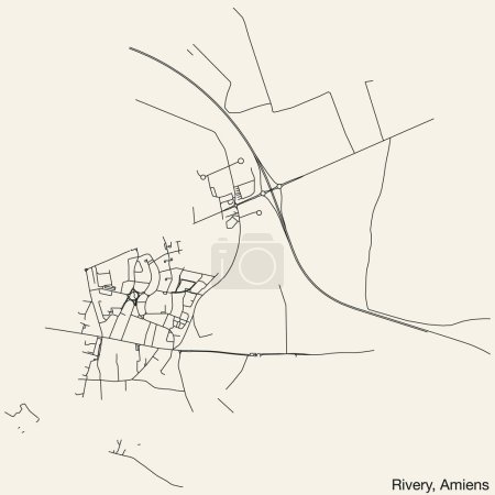 Illustration for Detailed hand-drawn navigational urban street roads map of the RIVERY COMMUNE of the French city of AMIENS, France with vivid road lines and name tag on solid background - Royalty Free Image