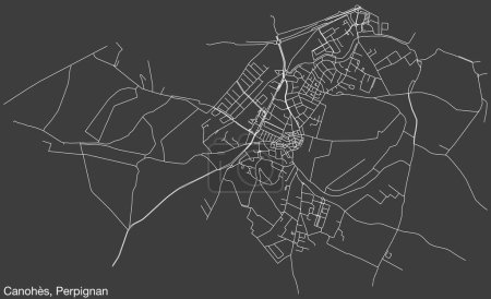 Illustration for Detailed hand-drawn navigational urban street roads map of the CANOHS COMMUNE of the French city of PERPIGNAN, France with vivid road lines and name tag on solid background - Royalty Free Image