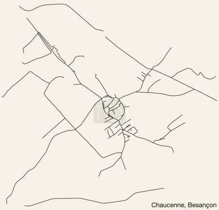Illustration for Detailed hand-drawn navigational urban street roads map of the CHAUCENNE COMMUNE of the French city of BESANCON, France with vivid road lines and name tag on solid background - Royalty Free Image