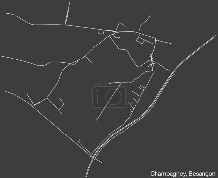 Illustration for Detailed hand-drawn navigational urban street roads map of the CHAMPAGNEY COMMUNE of the French city of BESANCON, France with vivid road lines and name tag on solid background - Royalty Free Image