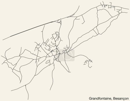 Illustration for Detailed hand-drawn navigational urban street roads map of the GRANDFONTAINE COMMUNE of the French city of BESANCON, France with vivid road lines and name tag on solid background - Royalty Free Image