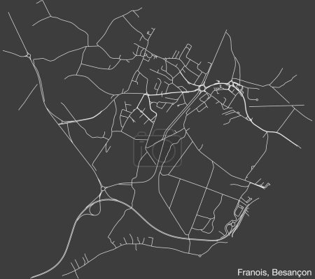 Illustration for Detailed hand-drawn navigational urban street roads map of the FRANOIS COMMUNE of the French city of BESANCON, France with vivid road lines and name tag on solid background - Royalty Free Image