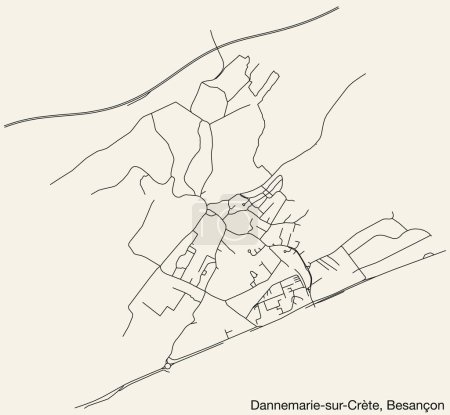 Illustration for Detailed hand-drawn navigational urban street roads map of the DANNEMARIE-SUR-CRTE COMMUNE of the French city of BESANCON, France with vivid road lines and name tag on solid background - Royalty Free Image
