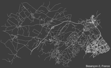 Illustration for Detailed hand-drawn navigational urban street roads map of the BESANCON-2 CANTON of the French city of BESANCON, France with vivid road lines and name tag on solid background - Royalty Free Image