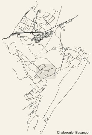 Illustration for Detailed hand-drawn navigational urban street roads map of the CHALEZEULE COMMUNE of the French city of BESANCON, France with vivid road lines and name tag on solid background - Royalty Free Image