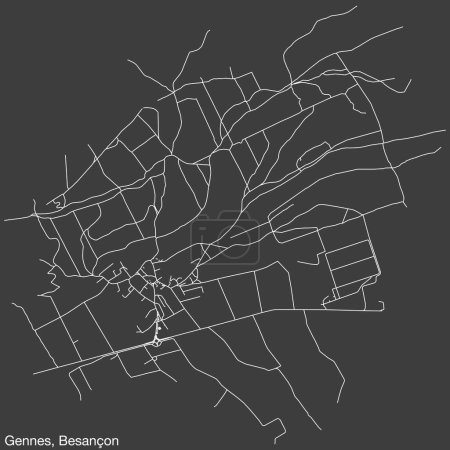 Illustration for Detailed hand-drawn navigational urban street roads map of the GENNES COMMUNE of the French city of BESANCON, France with vivid road lines and name tag on solid background - Royalty Free Image