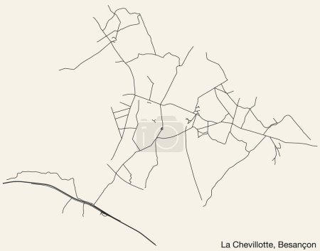 Illustration for Detailed hand-drawn navigational urban street roads map of the LA CHEVILLOTTE COMMUNE of the French city of BESANCON, France with vivid road lines and name tag on solid background - Royalty Free Image