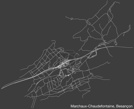 Illustration for Detailed hand-drawn navigational urban street roads map of the MARCHAUX-CHAUDEFONTAINE COMMUNE of the French city of BESANCON, France with vivid road lines and name tag on solid background - Royalty Free Image