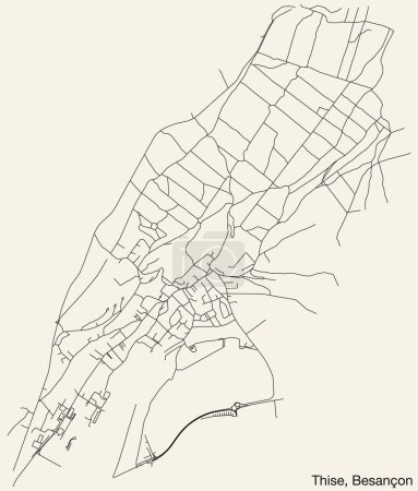 Illustration for Detailed hand-drawn navigational urban street roads map of the THISE COMMUNE of the French city of BESANCON, France with vivid road lines and name tag on solid background - Royalty Free Image