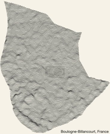 Téléchargez les illustrations : Carte topographique en relief de la ville de BOULOGNE-BILLANCOURT, FRANCE avec lignes de contour solides et étiquette de nom sur fond vintage - en licence libre de droit