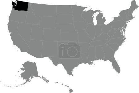 Illustration for Black CMYK federal map of WASHINGTON inside detailed gray blank political map of the United States of America on transparent background - Royalty Free Image