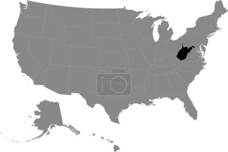 Illustration for Black CMYK federal map of WEST VIRGINIA inside detailed gray blank political map of the United States of America on transparent background - Royalty Free Image