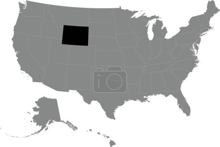 Illustration for Black CMYK federal map of WYOMING inside detailed gray blank political map of the United States of America on transparent background - Royalty Free Image