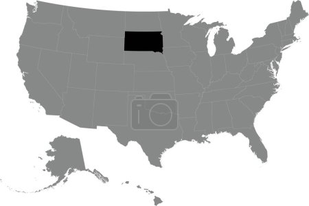 Illustration for Black CMYK federal map of SOUTH DAKOTA inside detailed gray blank political map of the United States of America on transparent background - Royalty Free Image