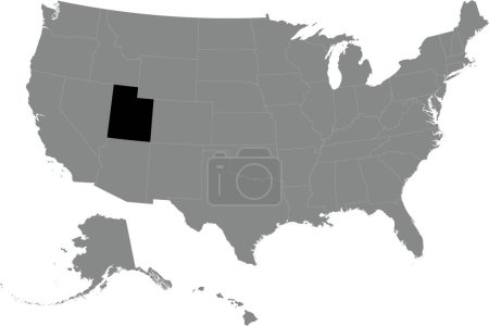 Illustration for Black CMYK federal map of UTAH inside detailed gray blank political map of the United States of America on transparent background - Royalty Free Image