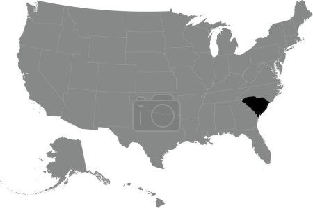 Illustration for Black CMYK federal map of SOUTH CAROLINA inside detailed gray blank political map of the United States of America on transparent background - Royalty Free Image