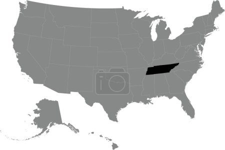 Illustration for Black CMYK federal map of TENNESSEE inside detailed gray blank political map of the United States of America on transparent background - Royalty Free Image