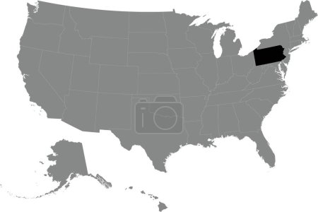 Illustration for Black CMYK federal map of PENNSYLVANIA inside detailed gray blank political map of the United States of America on transparent background - Royalty Free Image