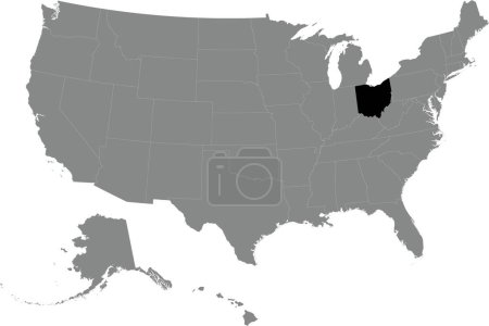 Illustration for Black CMYK federal map of OHIO inside detailed gray blank political map of the United States of America on transparent background - Royalty Free Image