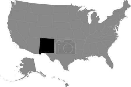 Illustration for Black CMYK federal map of NEW MEXICO inside detailed gray blank political map of the United States of America on transparent background - Royalty Free Image