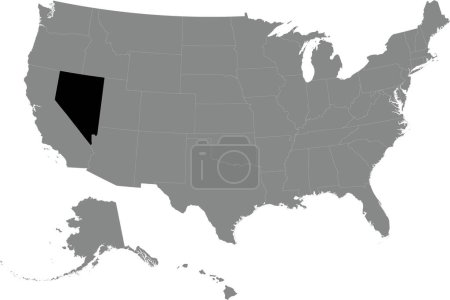 Illustration for Black CMYK federal map of NEVADA inside detailed gray blank political map of the United States of America on transparent background - Royalty Free Image