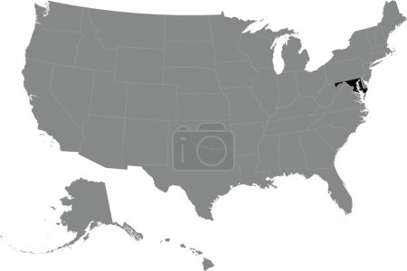 Illustration for Black CMYK federal map of MARYLAND inside detailed gray blank political map of the United States of America on transparent background - Royalty Free Image