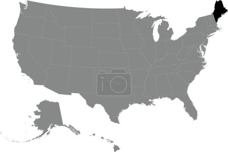Illustration for Black CMYK federal map of MAINE  inside detailed gray blank political map of the United States of America on transparent background - Royalty Free Image