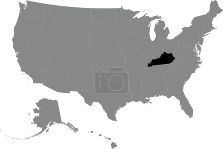 Illustration for Black CMYK federal map of KENTUCKY inside detailed gray blank political map of the United States of America on transparent background - Royalty Free Image