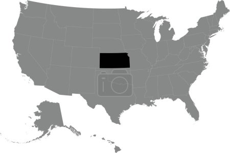 Illustration for Black CMYK federal map of KANSAS inside detailed gray blank political map of the United States of America on transparent background - Royalty Free Image