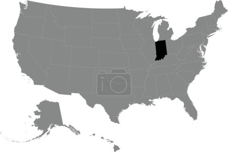 Illustration for Black CMYK federal map of INDIANA inside detailed gray blank political map of the United States of America on transparent background - Royalty Free Image