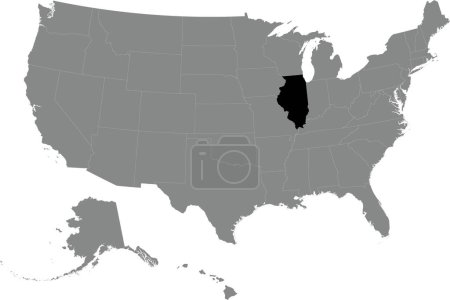 Illustration for Black CMYK federal map of ILLINOIS inside detailed gray blank political map of the United States of America on transparent background - Royalty Free Image