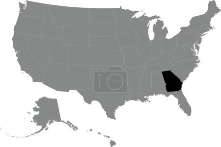 Illustration for Black CMYK federal map of GEORGIA inside detailed gray blank political map of the United States of America on transparent background - Royalty Free Image