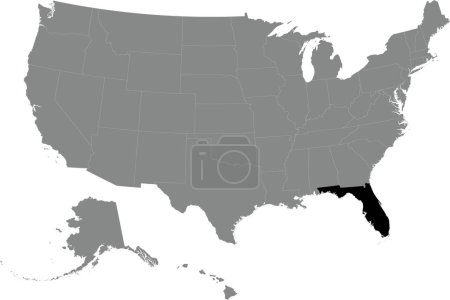 Illustration for Black CMYK federal map of FLORIDA inside detailed gray blank political map of the United States of America on transparent background - Royalty Free Image