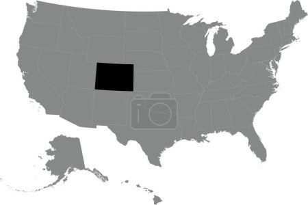 Illustration for Black CMYK federal map of COLORADO inside detailed gray blank political map of the United States of America on transparent background - Royalty Free Image