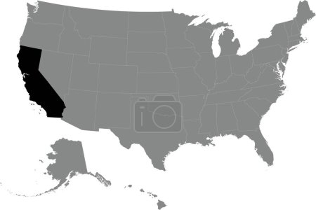 Illustration for Black CMYK federal map of CALIFORNIA inside detailed gray blank political map of the United States of America on transparent background - Royalty Free Image