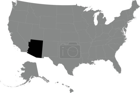 Illustration for Black CMYK federal map of ARIZONA inside detailed gray blank political map of the United States of America on transparent background - Royalty Free Image